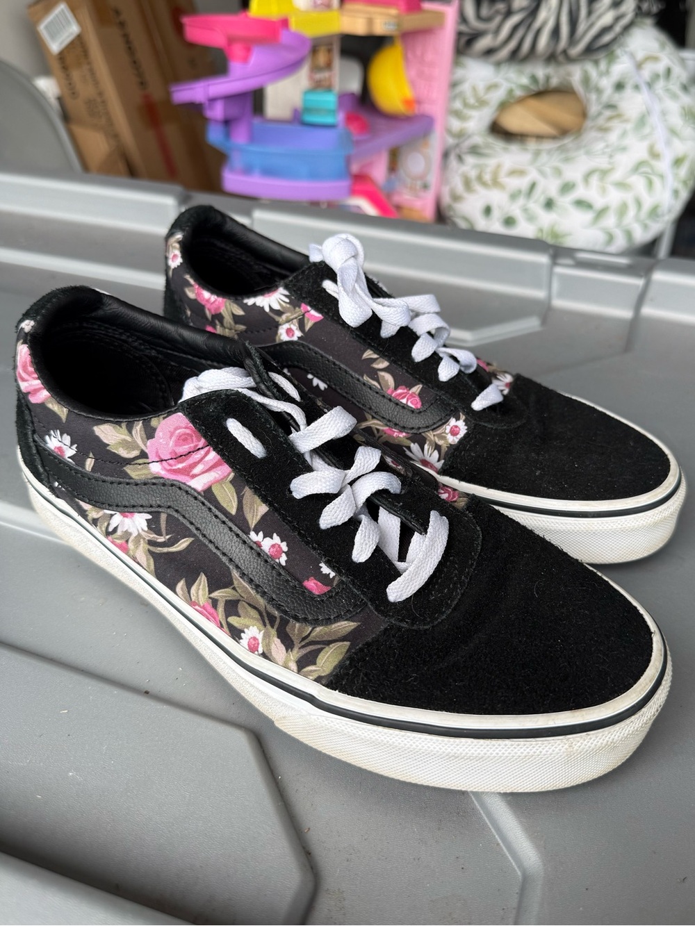 Vans Black Low-Top Sneakers with Pink Floral Print
